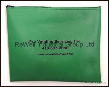 Green Supermarket Cashier Expanded Viny bank bags with zippers on top closed