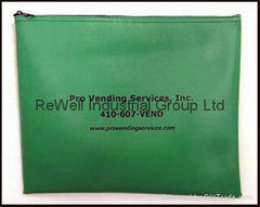 Green Supermarket Cashier Expanded Viny bank bags with zippers on top closed