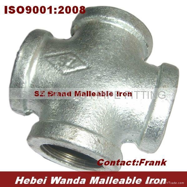 BS Thread Galvanized Malleable Iron Pipe Fitting Cross
