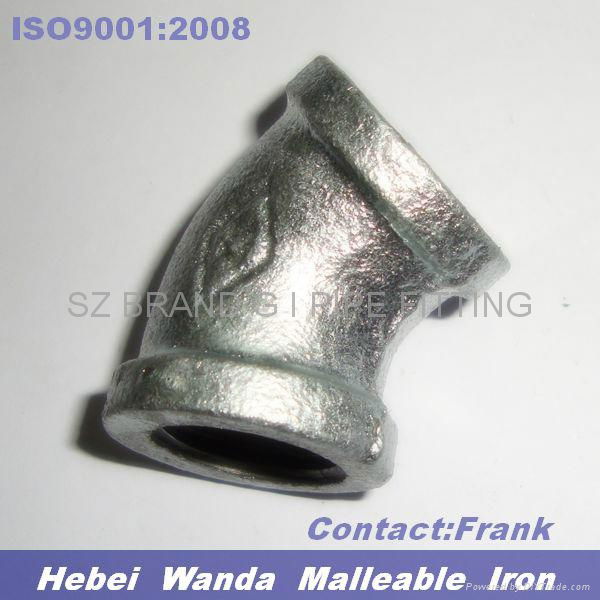 BS Thread Galvanized Malleable Iron Pipe Fitting Elbow 45 Degree