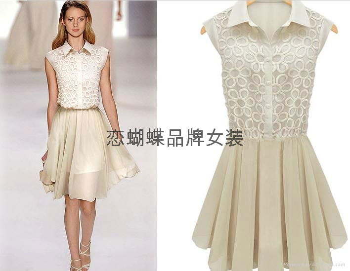 厂家批发淑女欧美雪纺翻领无袖连衣裙