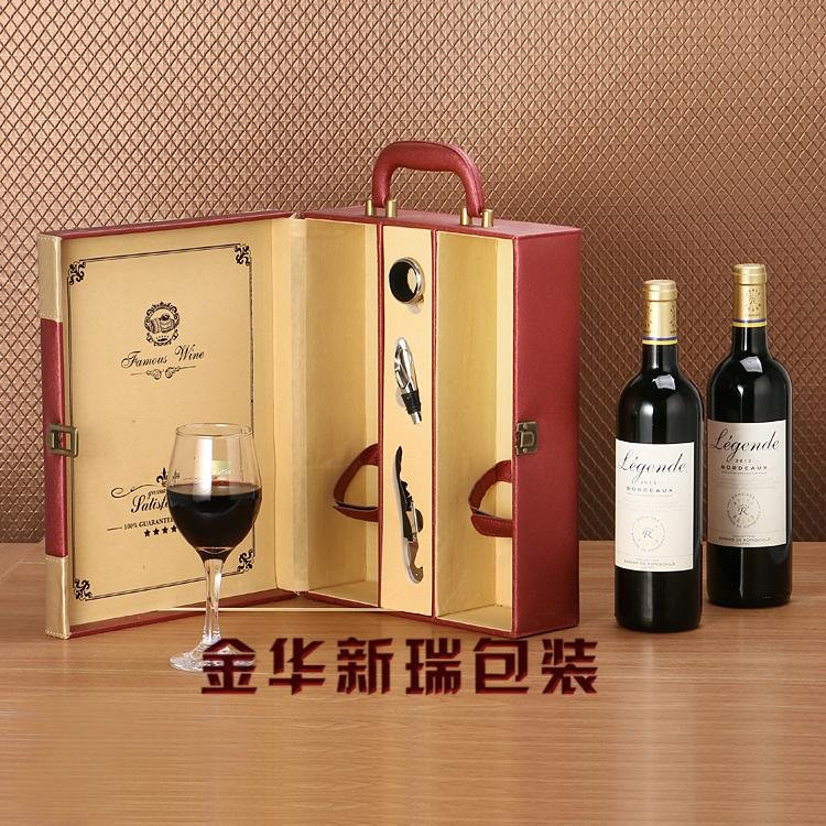 義烏工廠生產熱銷雙瓶裝皮質紅酒盒  3