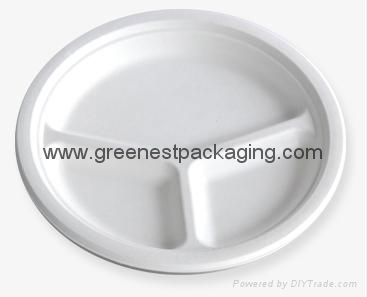 Biodegradable 3 compartment bagasse round plate