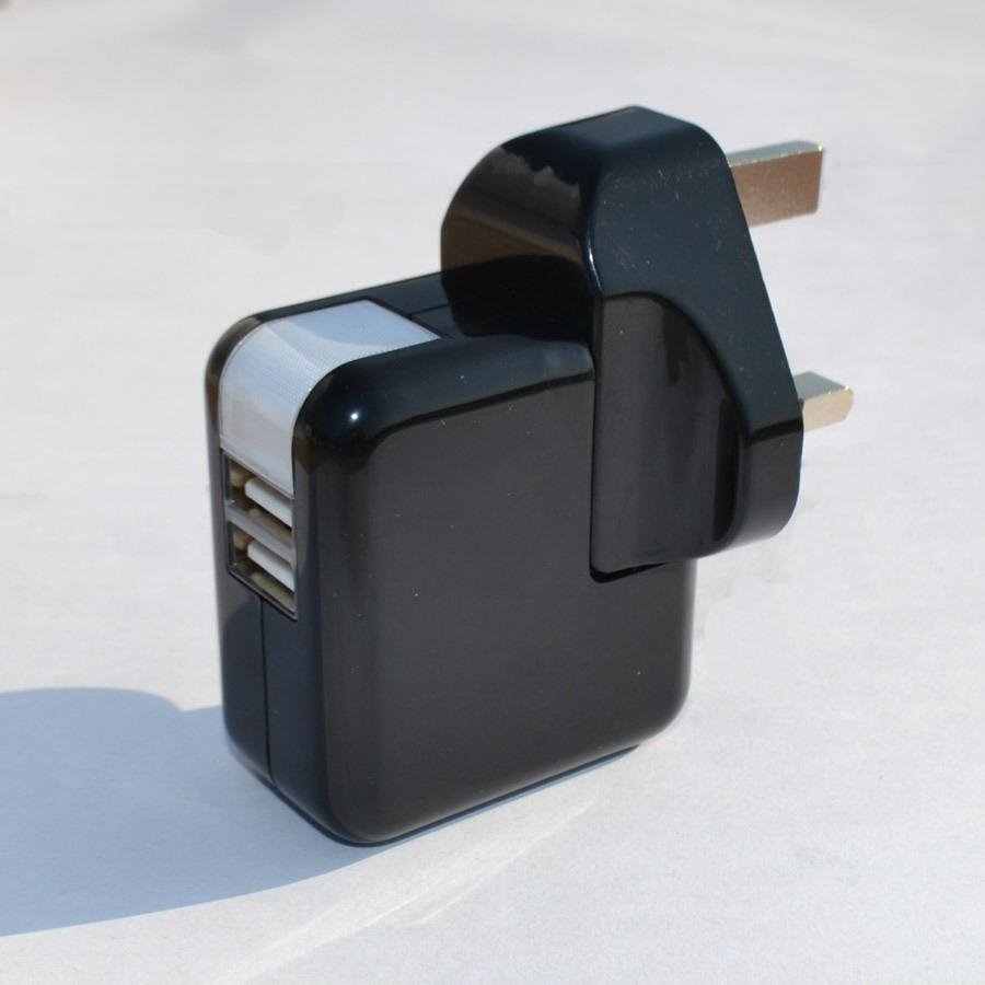 雙USB充電器帶英式插頭(黑色)