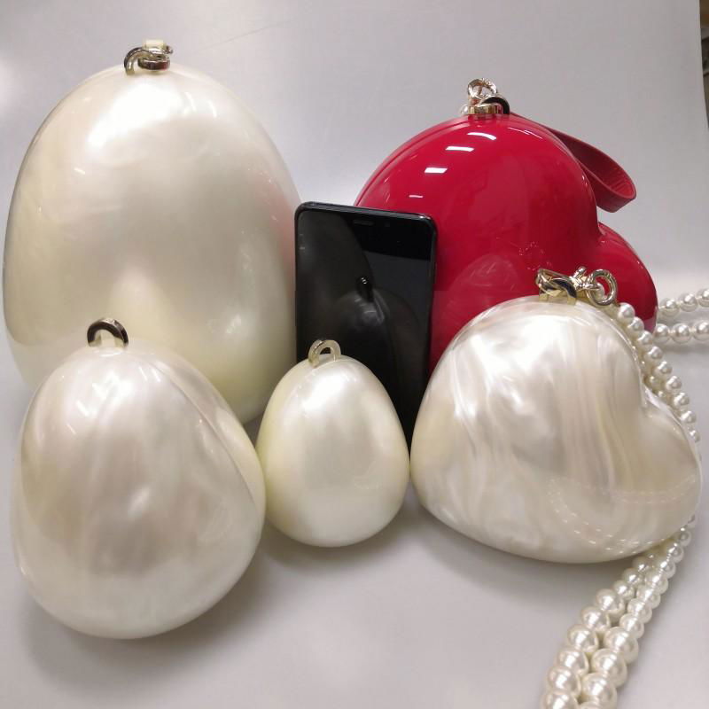 Unique Designer Acrylic Clutch  Red Heart Shape Pearl Chain Party Evening bag 5