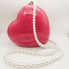 Unique Designer Acrylic Clutch  Red Heart Shape Pearl Chain Party Evening bag