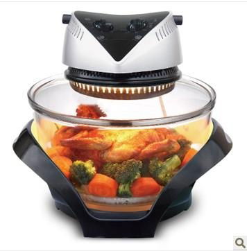 Halogen oven with transparent glass bowl