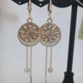 Gold Plated Round Flower Pendant Hook Earring Jewellery with Crystal Jewelry in 