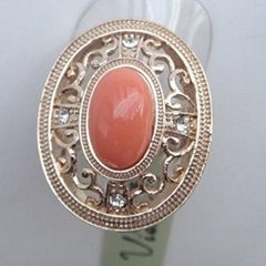 Newest Fashion Gold Plated Big Oval Round Ring with Stone and Crystal Jewelry in