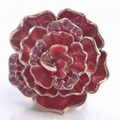 new fashion gold plated red flower with crystal finger ring alloy jewelry