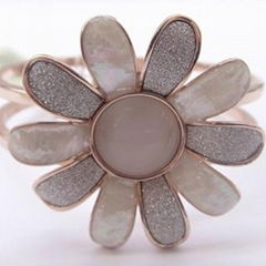 Newest Fashion Gold Plated Glitter Flower Ring Jewelry with MOP in Alloy Jewelle