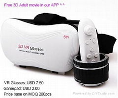 5th 3D VR box glasses with bluetooth gamepad