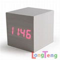 Fashion Red Imitation Wooden Cube Thermometer Vioce&Touch Activated LED Clock 