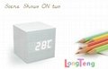 Fashion Red Imitation Wooden Cube Thermometer Vioce&Touch Activated LED Clock 