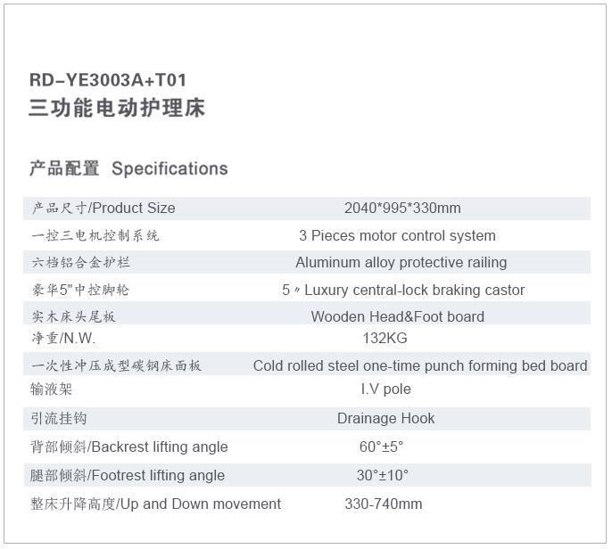  實木床頭 三功能電動 老人家用康復護理病床 5