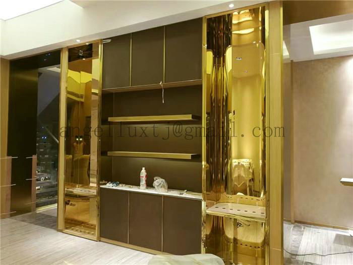 High-class custom hotel furniture stainless steel display rack showcase shelves  3