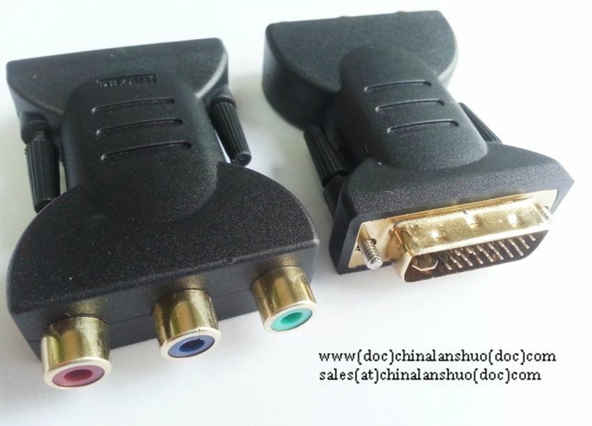 Gold-plated DVI Male (24+5)P to 3RCA Female connector converter adapter (Black)