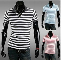 2014 latest popular stripe cotton t shirts excellent quality free shipping