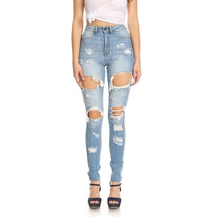 Lady's new denim fashion design ripped jeans
