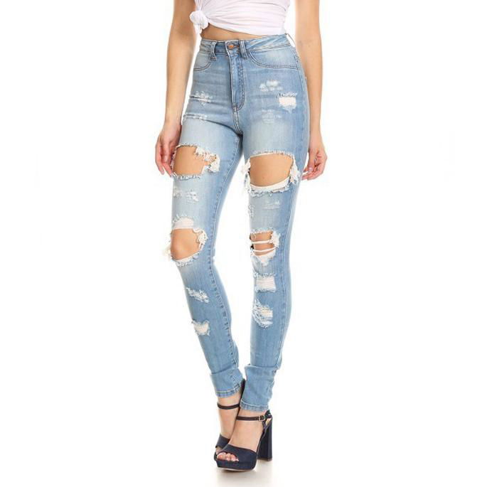 Lady's new denim fashion design ripped jeans 2
