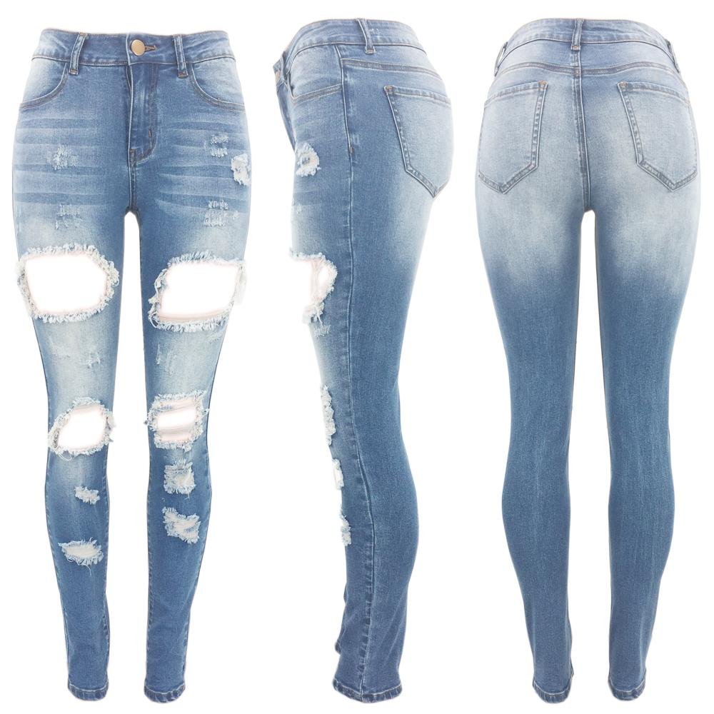 Lady's new denim fashion design ripped jeans 4