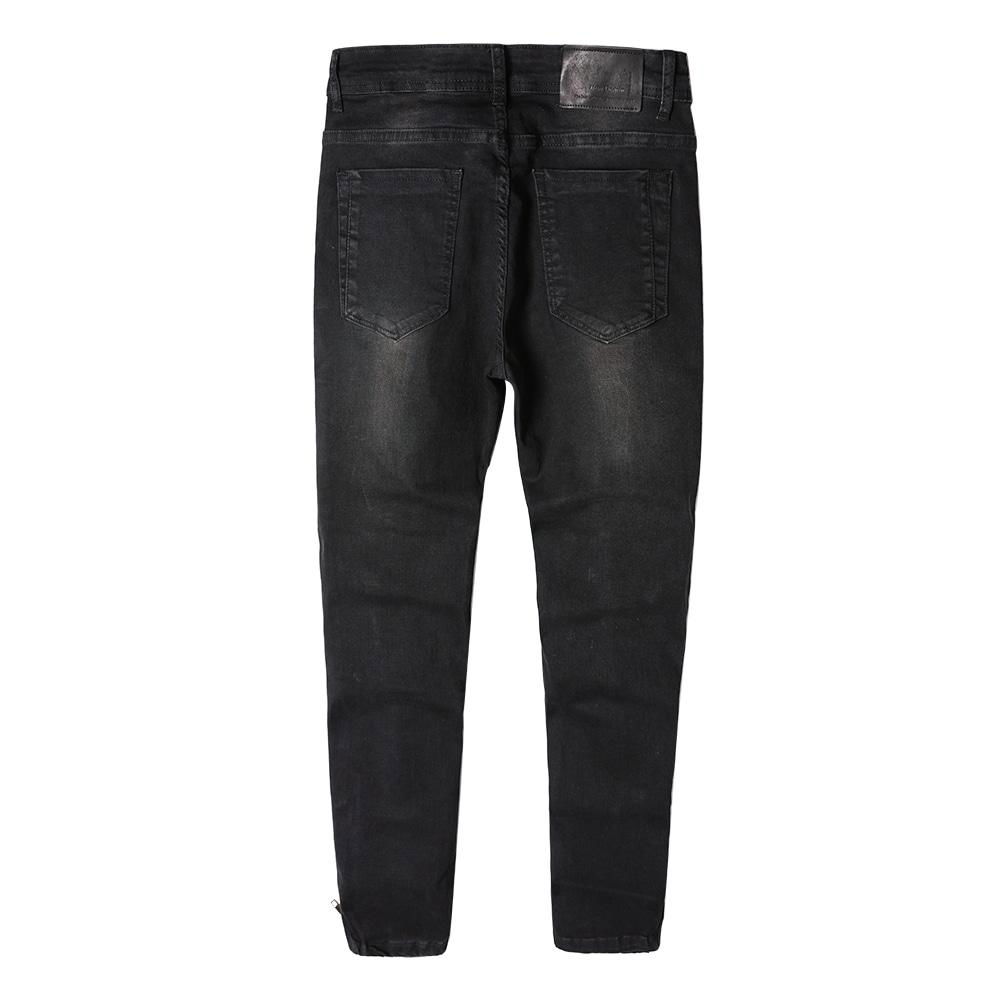 Mens fashion black ripped denim jeans with zipper at ancle 3