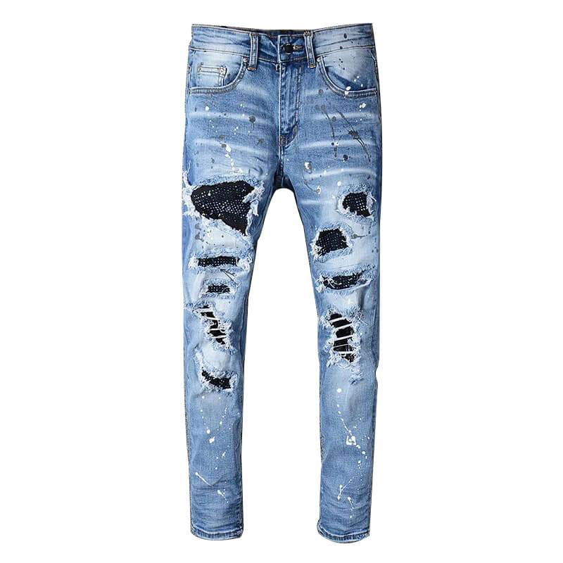 High Quality Heavy Material Stretchable Ripped Skinny Fit Men Jeans