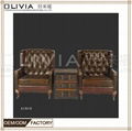 Wooden Leather Sofa Chair Chesterfield Antique Style 2