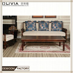 Solid Wood American Style Wooden Fabric Sofa Bench 123 seater movable seats