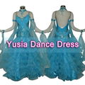 Long flared Cake shape Blue Kids Childrens Ballroom dresses for competition use