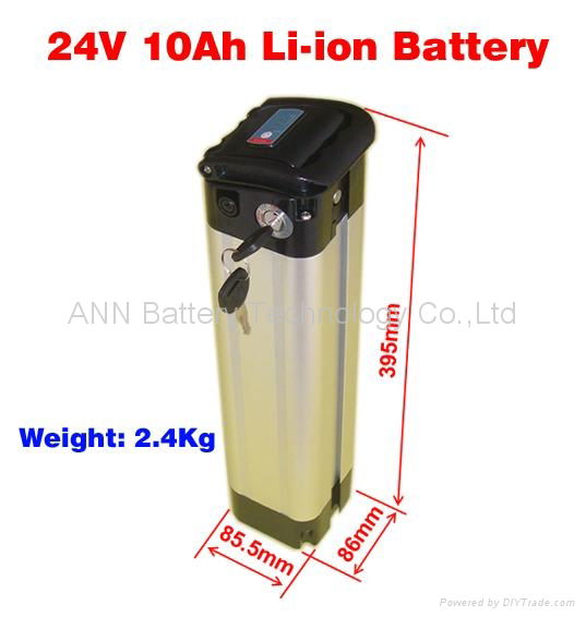 electric bicycle battery 24v 10ah sliver fish type EB2410XY LiFePO4 battery 5