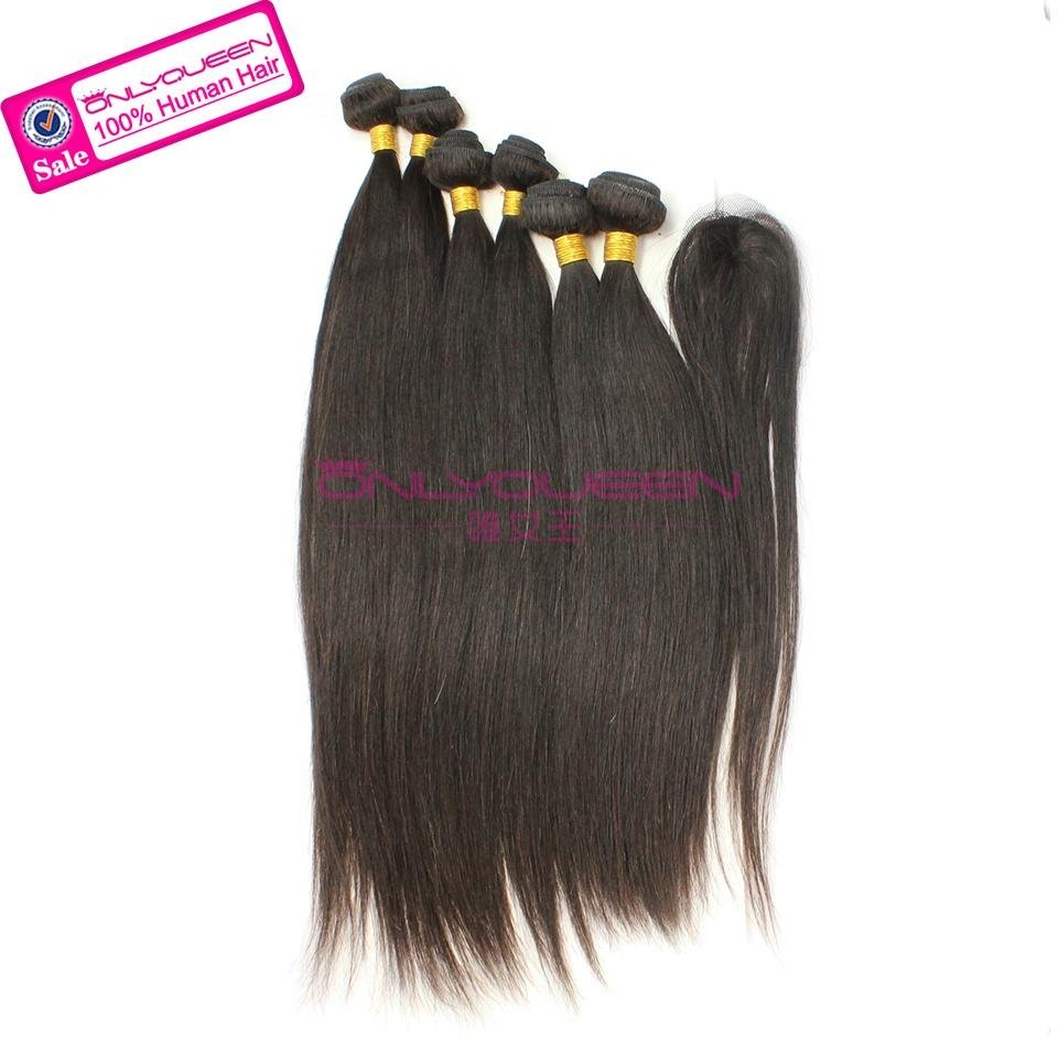 Brazilian Virgin Hair productHUMAN HAIR 6 pcs + Top clousure 2