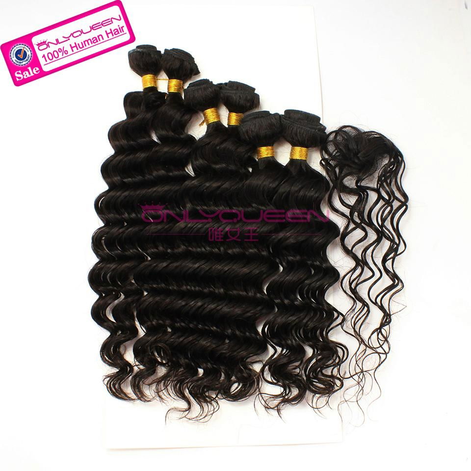 Brazilian Virgin Hair productHUMAN HAIR 6 pcs + Top clousure 4