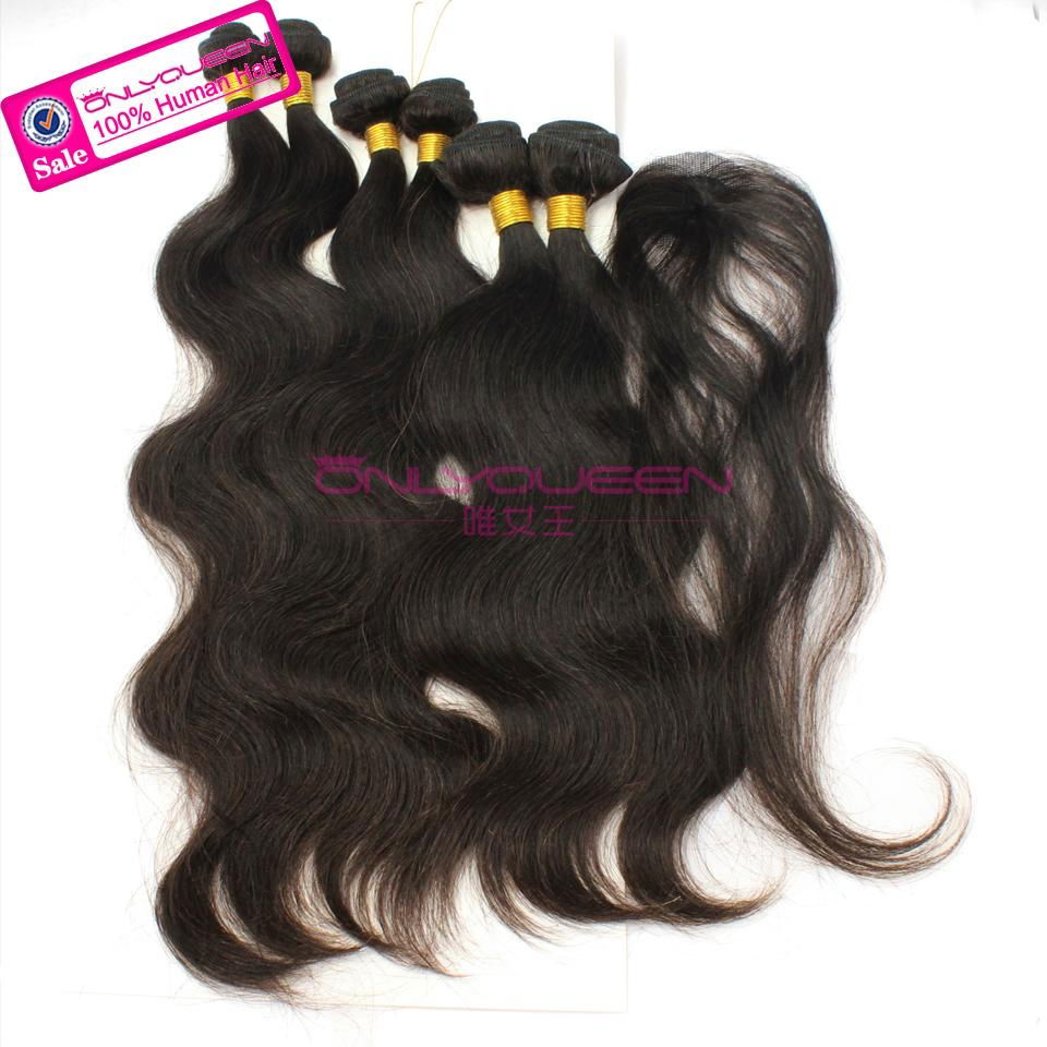 Brazilian Virgin Hair productHUMAN HAIR 6 pcs + Top clousure 5
