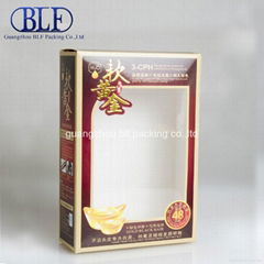 hot stamping logo 350g art paper printed Paper box with PVC window (BLF-PBO001）