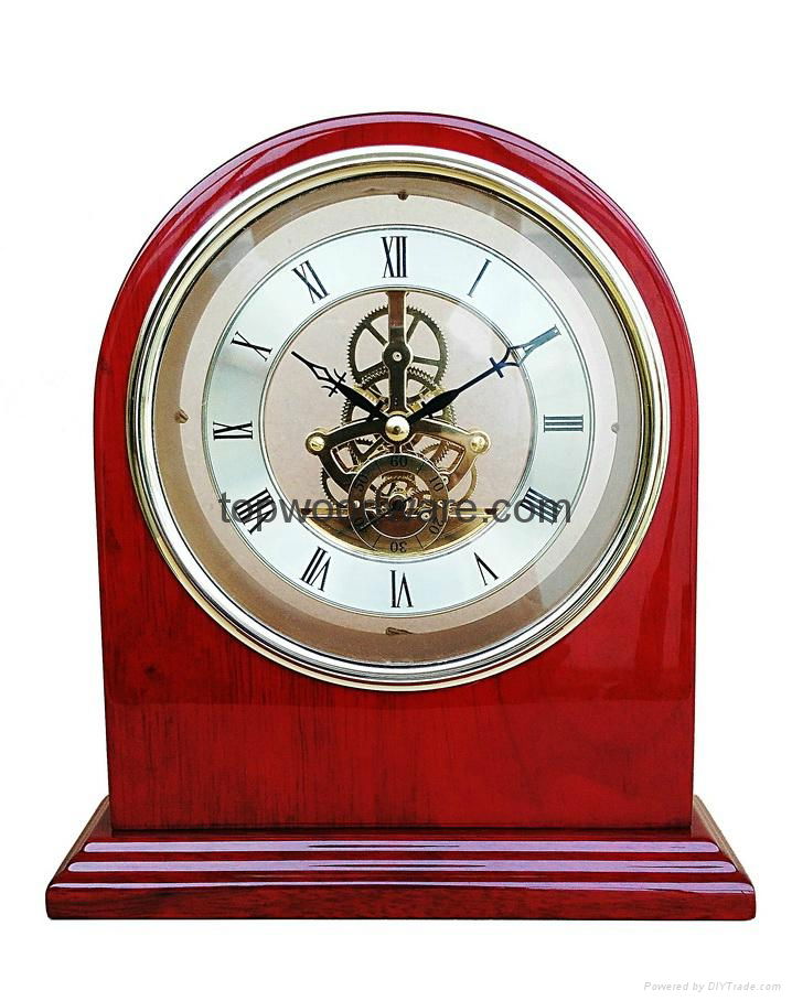 Rosewood Piano Finish Mantle Luxury skeleton wooden clock 2