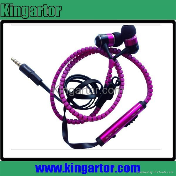 zipper earphone with microphone and volume control 2