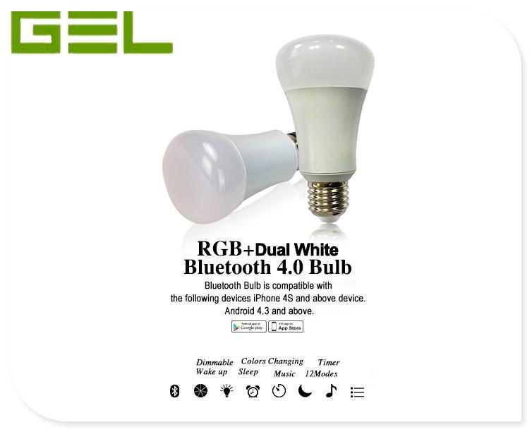 Bluetooth 4.0 Smartphone App Controlling RGB+Dual White Color E27 LED Bulb 6W 2