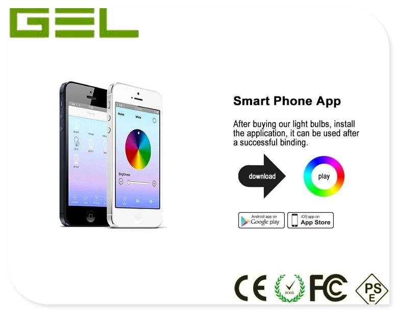 Bluetooth 4.0 Smartphone App Controlling RGB+Dual White Color E27 LED Bulb 6W 5