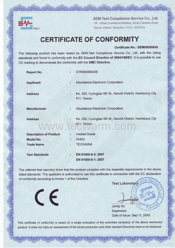 CE Certificate of Heated Glove