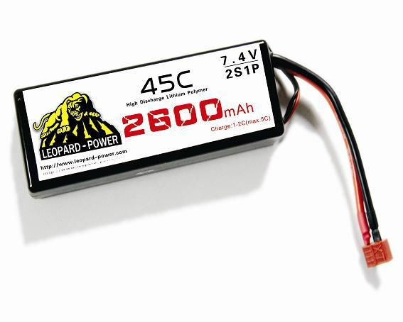 High rate Leopard Power lipo battery for FPV 2600mah-2S-45C