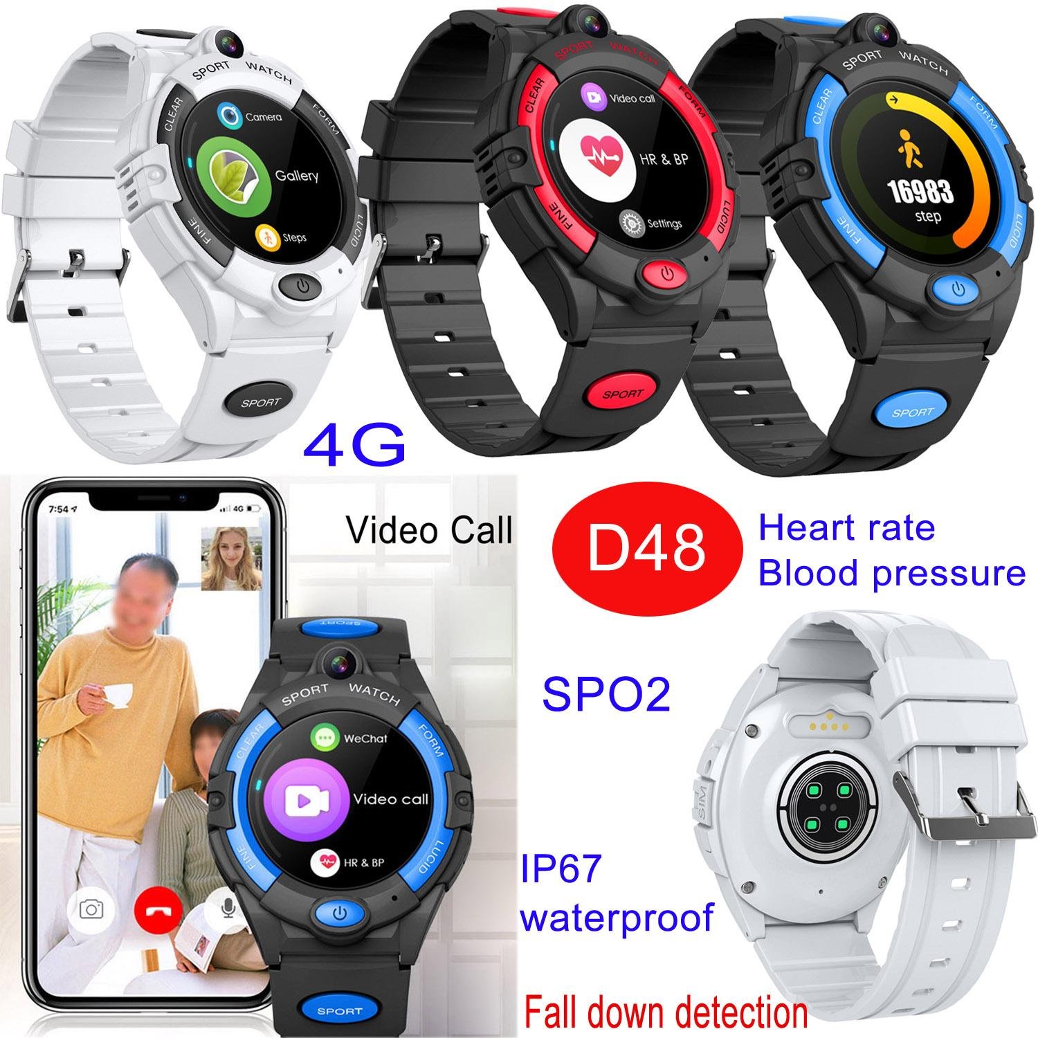 4G Round Screen Senior Healthcare GPS Watch Tracker with Fall Down Detetion D48 1