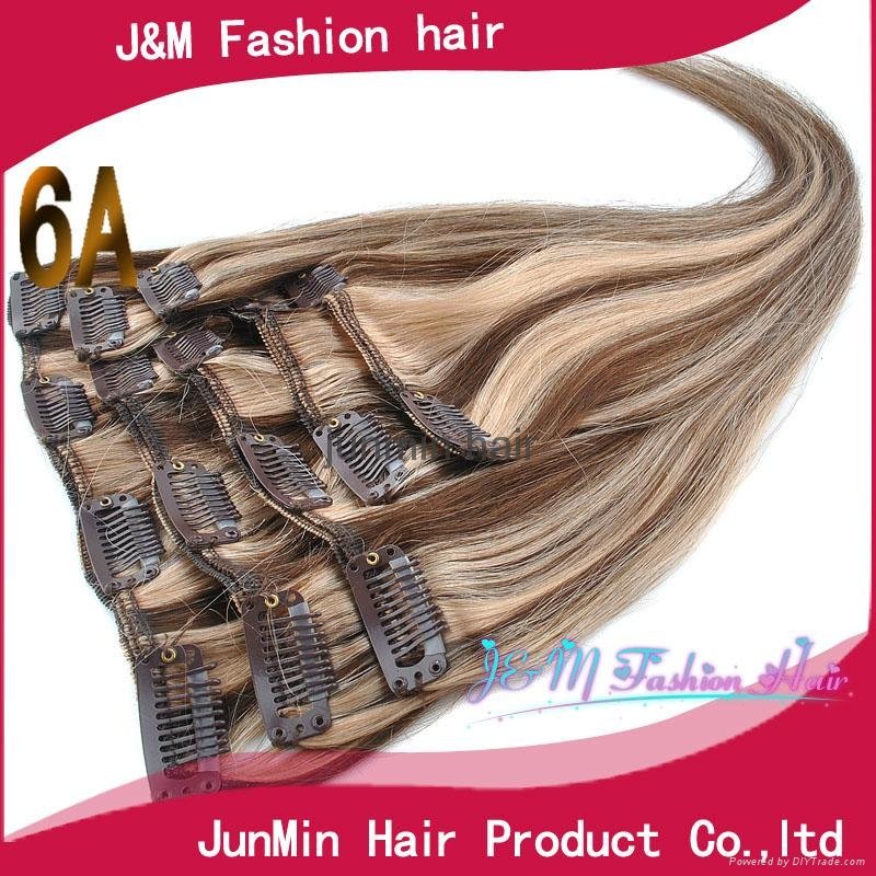 5A grade 100% virgin remy hair clip on hair extension  3