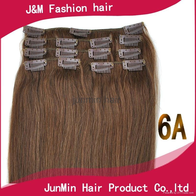 5A grade 100% virgin remy hair clip on hair extension  4