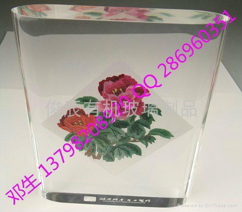 广东俊辰亚克力无缝热压湘绣牡丹花纪念收藏品 2