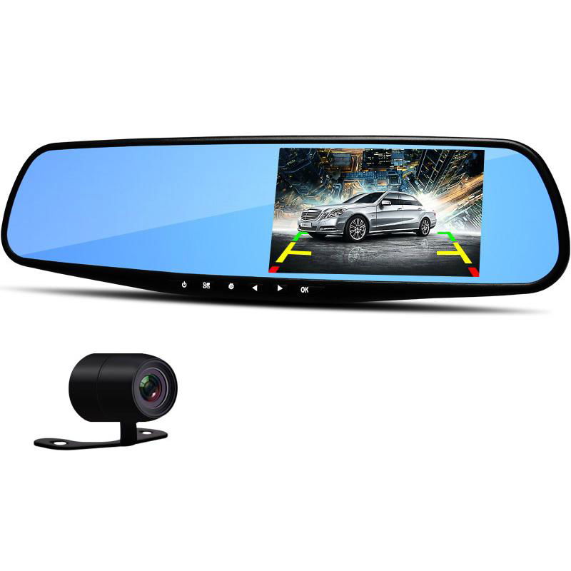 4.3" Rearview Mirror 1080P Car DVR Dual Lens Video Recorder Dash Cam