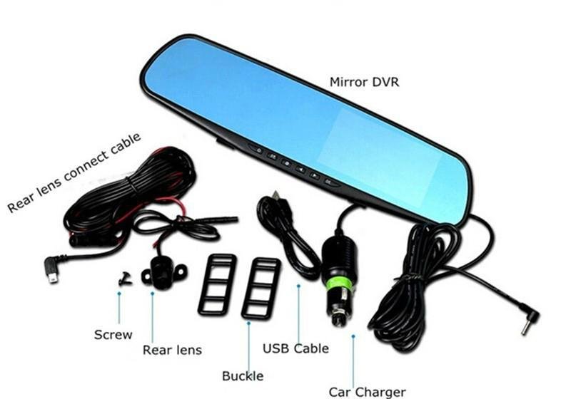 4.3" Rearview Mirror 1080P Car DVR Dual Lens Video Recorder Dash Cam 3