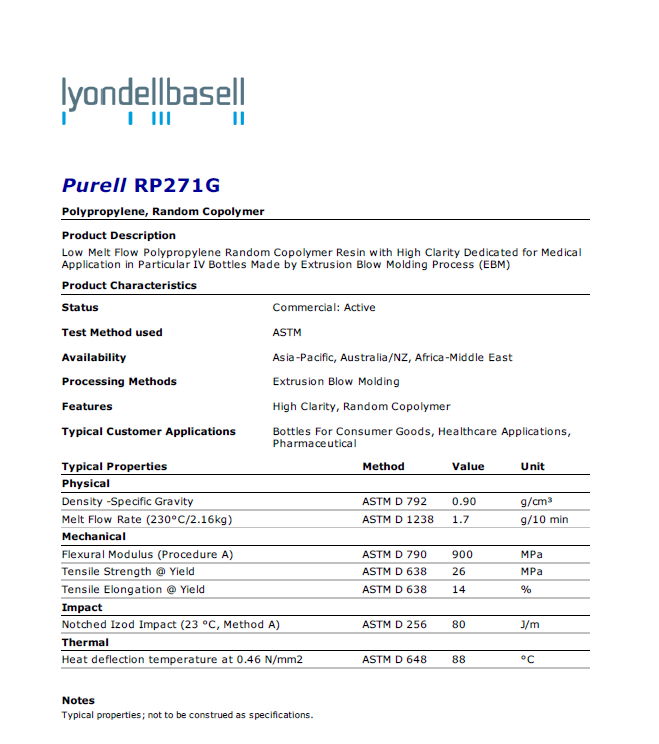 Healthcare PP PURELL RP271G,extrusion applications, high chemical resistance