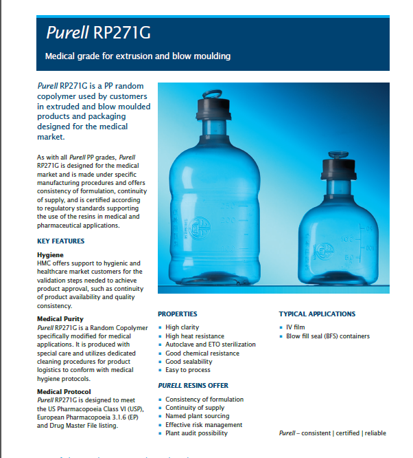 Healthcare PP PURELL RP271G,extrusion applications, high chemical resistance 2