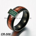  Santos Rose Wood inlay tungsten wedding ring black plated silver with cz 1